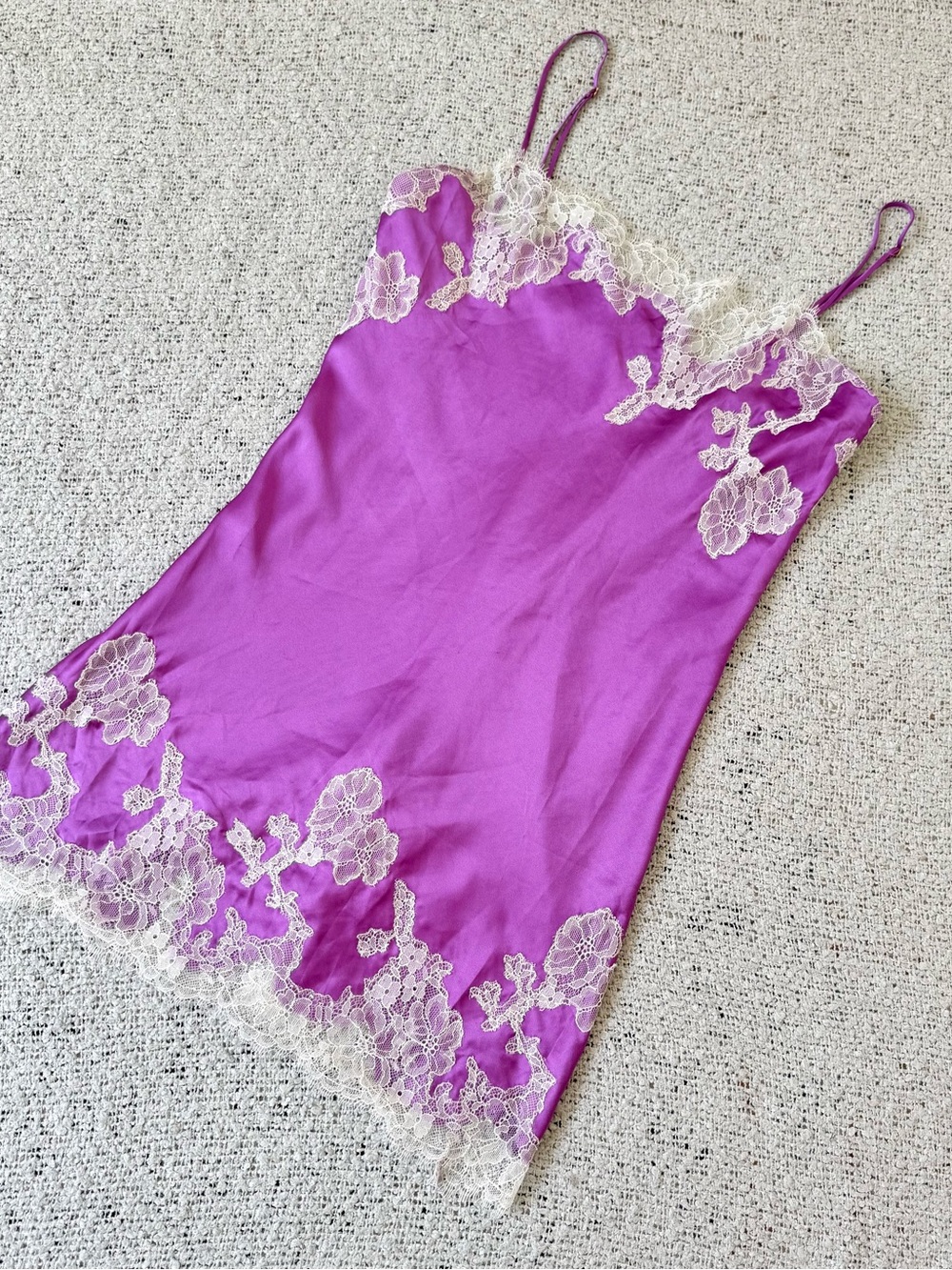 Y2K Victoria's Secret Fuchsia Slip with Ivory Lace Trim Size M